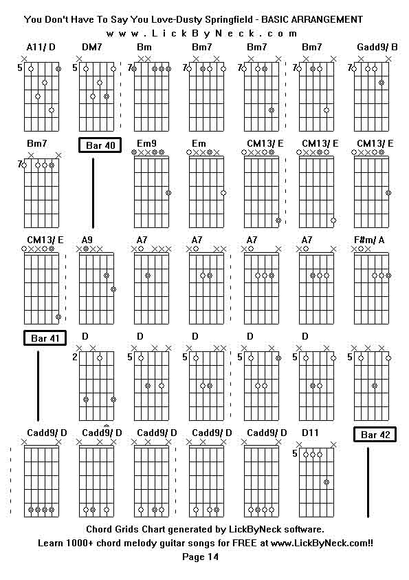 Chord Grids Chart of chord melody fingerstyle guitar song-You Don't Have To Say You Love-Dusty Springfield - BASIC ARRANGEMENT,generated by LickByNeck software.